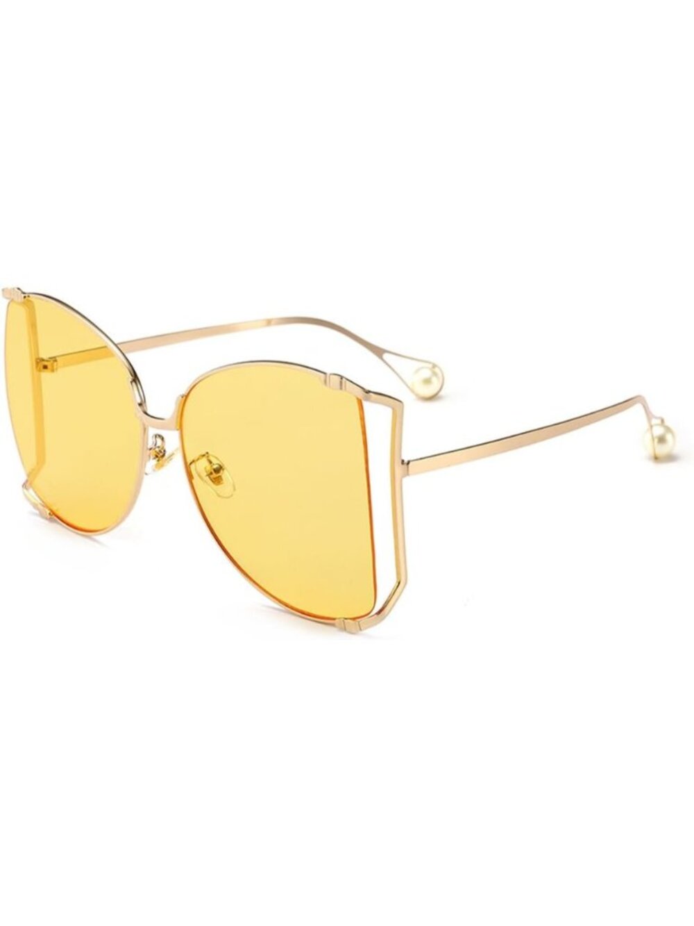 Women's Oversized Semi Rimless Sunglasses Retro Metal Frame Glasses Gold Yellow